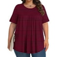 thumbnail image 2 of Olyvenn Womens Plus Size Tops Basic Summer Shirts Short Sleeve Crew Neck Tunic Casual Loose Fits Striped Graphic Beach Tees Red XXXL, 2 of 6