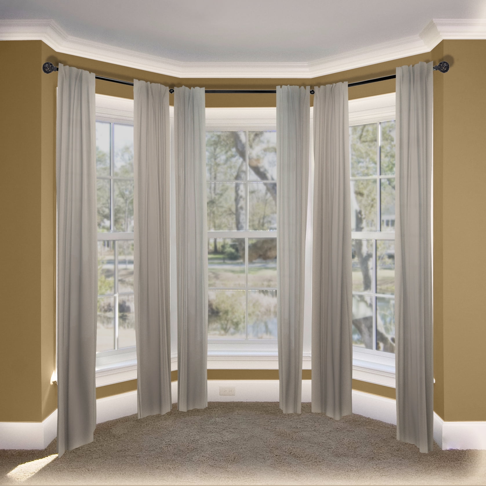 Central Design ABay-88-2 0.8125 in. Arabella Bay Window Curtain Rod with Side Rod Extends Upto 20 to 36 in. & Center Rod Extends Upto 38 to 72 in., Black