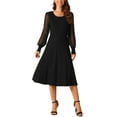 thumbnail image 1 of Vestido de manga larga de malla con volantes para mujer INSPIRE CHIC, cuello redondo, plisado, tejido de punto midi, vestidos de suéter casuales, 1 of 5