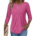 thumbnail image 2 of MIXUE Womens Summer Tops Solid Color Round Neck Long Sleeve Fashion Casual Shirts For Women T-shirts Streetwear,Pink,L, 2 of 6