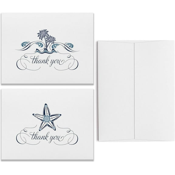 Paisley Starfish and Palm Trees Beach and Ocean Themed Folded Thank You Cards (24 Cards and Envelopes), for Baby Showers, Weddings, Bridal Showers, and Special Events