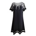 thumbnail image 4 of EQWLJWE Robes pour Femmes Robes pour Femmes Mode 2023 Femmes Décontracté Col en V Imprimé Ample Dentelle Couture Manches Courtes Robe Jupe, 4 of 5