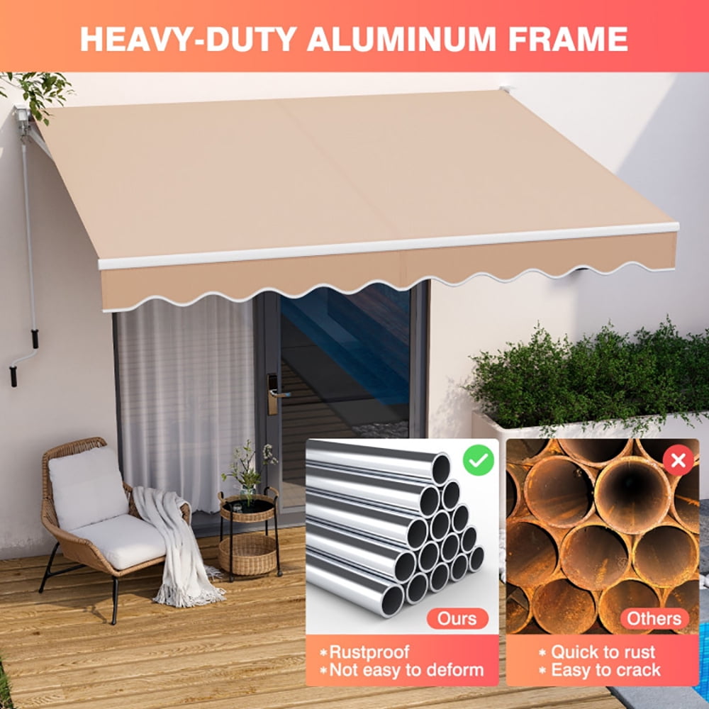 Aimee Lii 10 x 8.2 Feet Retractable Awning with Easy Opening Manual Crank Handle, Outdoor Awning for Patio, Beige Aimee Lii 10 x 8.2 Feet Retractable Awning with Easy Opening Manual Crank Handle, Outdoor Awning for Patio, Beige
