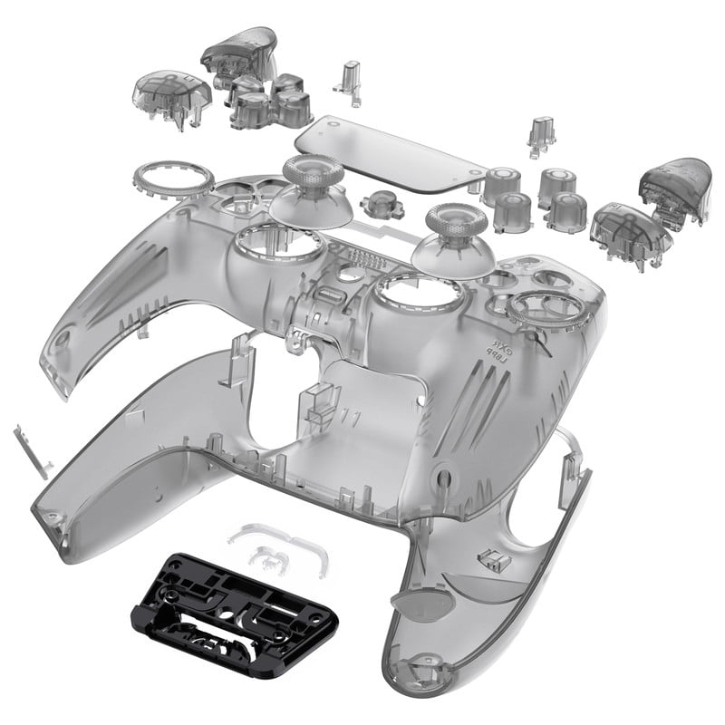 eXtremeRate Luna Redesigned Full Set Housing Shell Buttons Touchpad Cover Clear Black Replacement Top Bottom Cover Case for ps5 Controller BDM-030/040