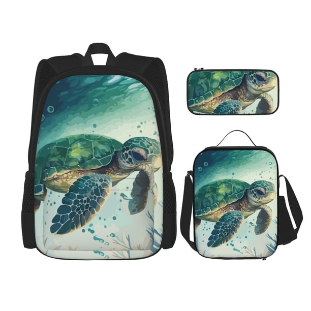 Balery Watercolor Turtle5 Mochila Escolar 3 en 1 para Niños - Mochila Resistente con Lonchera Térmica y Estuche - Mochila Escolar para Niños y Niñas
