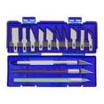 thumbnail image 1 of Juego de cuchillos de arte Uxcell de 13 piezas, 3 cuchillos Exacto para manualidades y 10 cuchillas de repuesto con caja de plástico, extremo azul, 1 of 7