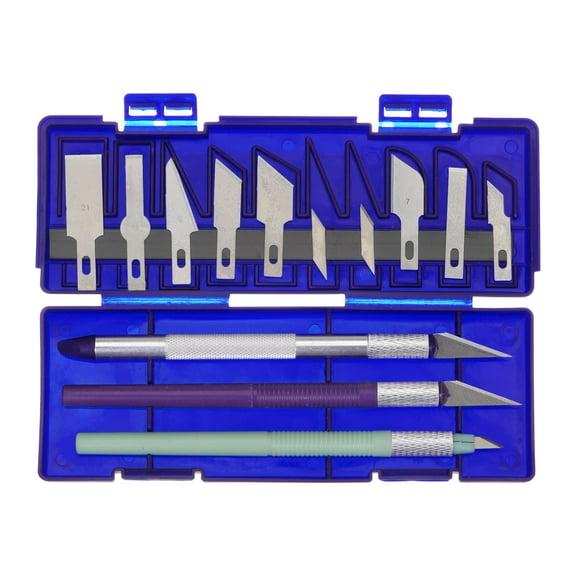 Uxcell 13 Pack Art Craft Knife Set, 3 Pack Hobby Exacto Knife & 10 Pack Spare Blades with Plastic Box, Blue End