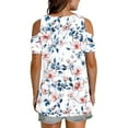 thumbnail image 4 of Olyvenn Cold Shoulder Tops for Women V Neck Short Sleeve Floral Shirts Blouses Dressy Casual Summer Graphic Print Tee Shirts Red L, 4 of 6