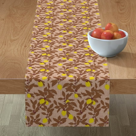 

Cotton Sateen Table Runner 108 - French Vintage Lemon Stripe Lemons Summer Citrus Botanical Garden Tree Print Custom Table Linens by Spoonflower