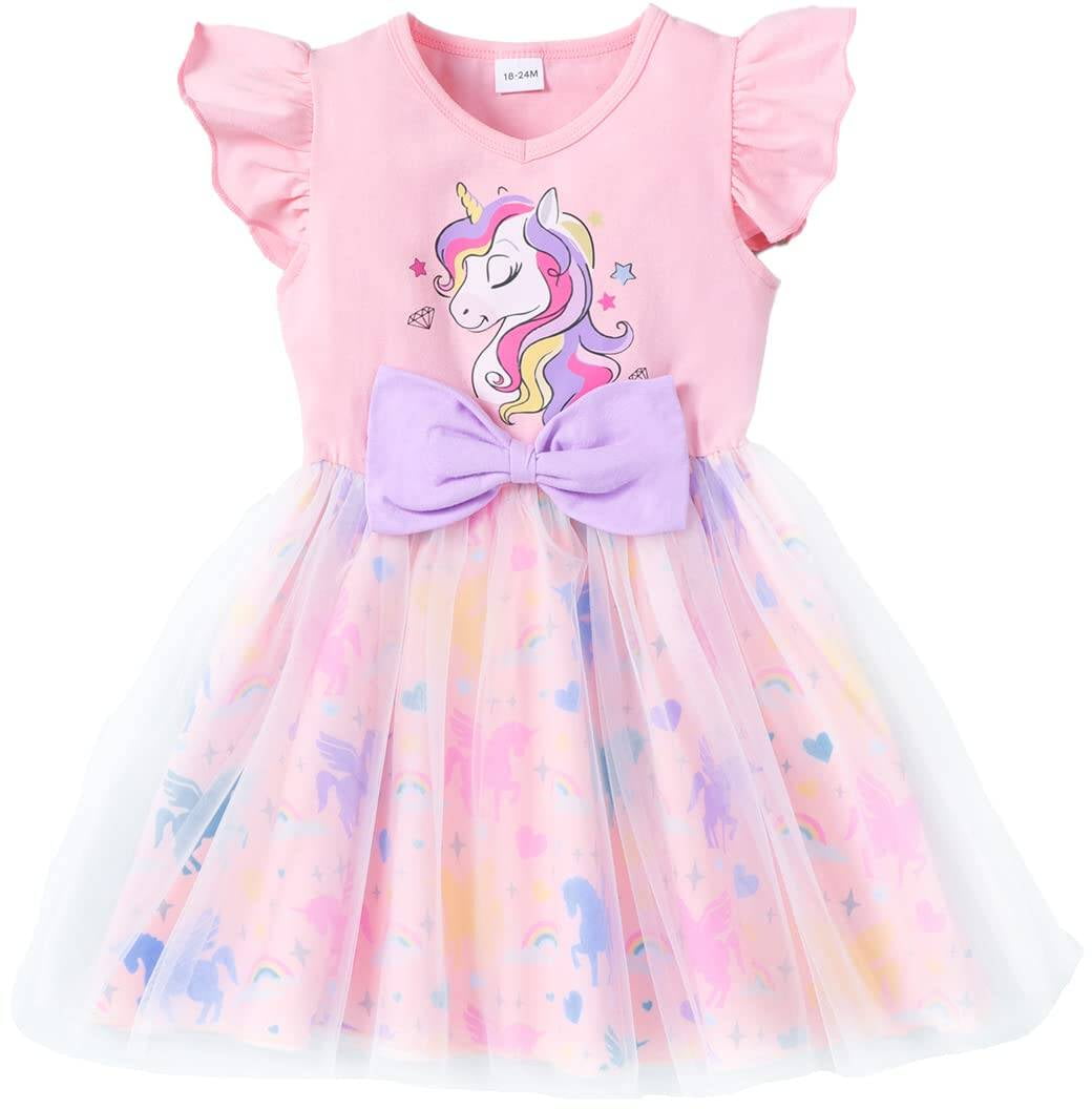 Girls Dresses Fly Ruffle Sleeve Summer Unicorn Clothes Casual Princess ...