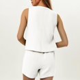 thumbnail image 3 of vigerkar Womens Two Piece Set Sleeveless V Neck Button Front Vest Drawstring High Waist Shorts Pockets Casual Bussiness White, L, 3 of 5