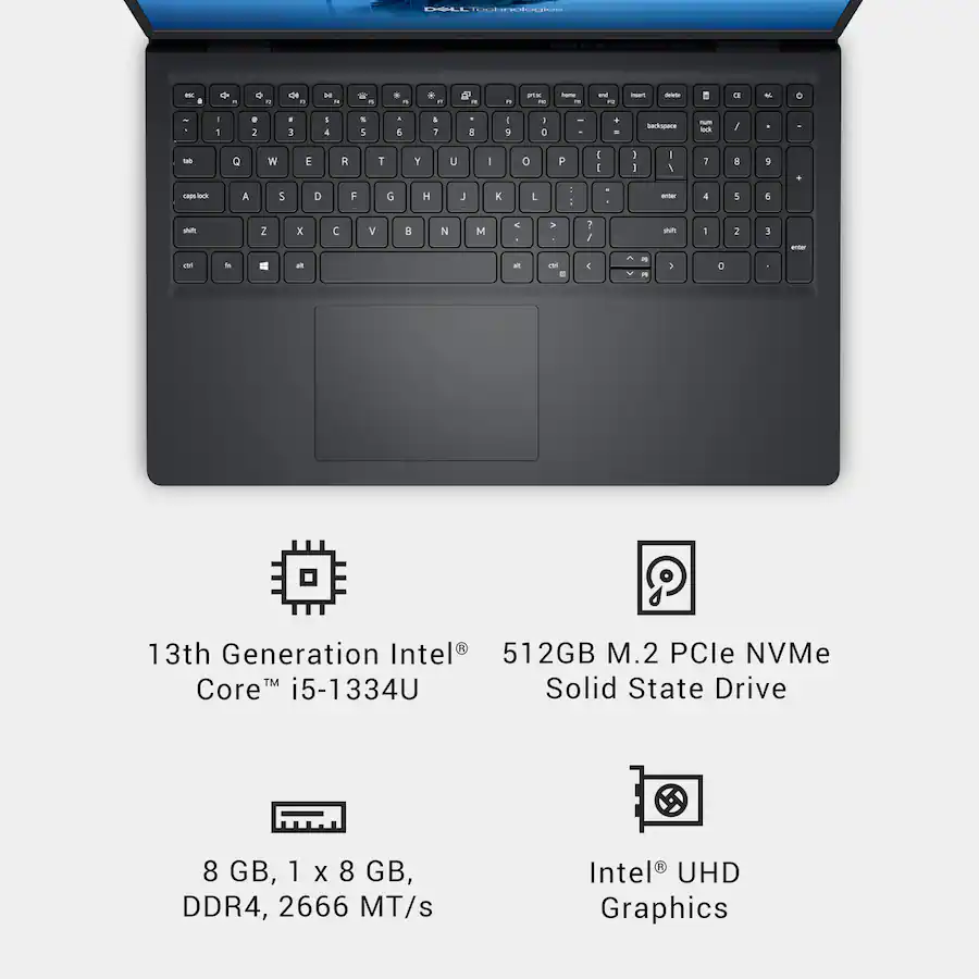 Dell - 15.6" 2K Touchscreen Laptop - Intel Core i5 1334U 2023 - 8GB Memory - 512GB Storage - Carbon Black