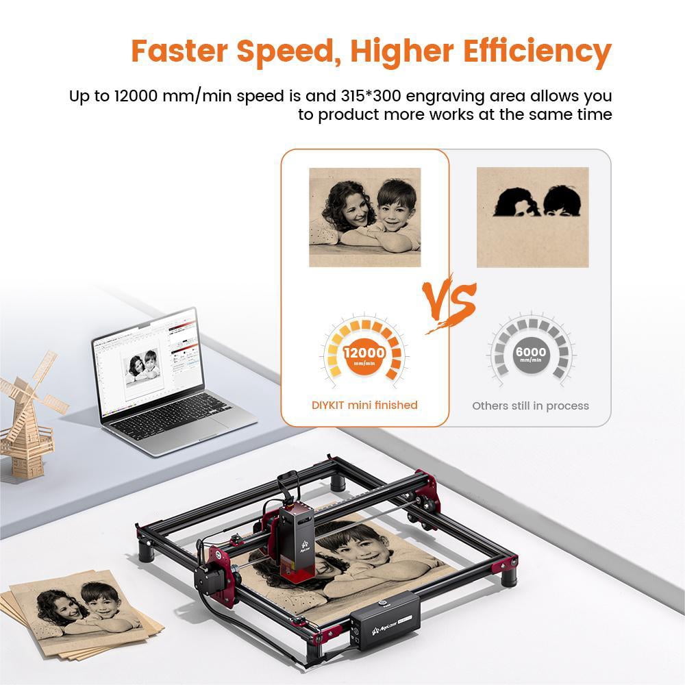 Algo DIY Mini Engraver 5W Output Power, 200mm/s Cutting and Engraving Machine for DIY Wood Metal Glass Leather, WiFi APP Control for Beginners