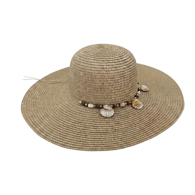 Sombrero de Playa Con Conchitas Para Mujer Ala Ancha 42 cm beige 42 cm