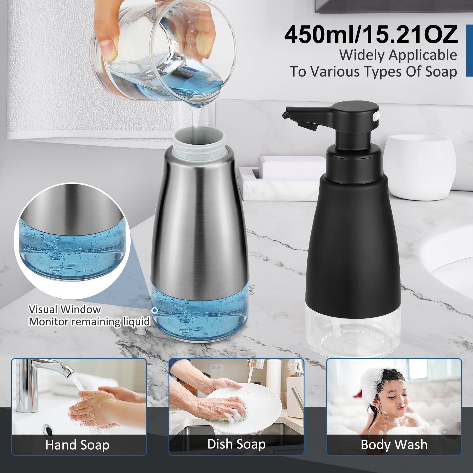 Blancel Automatic Soap Dispenser Liquid Touchless Stainless Steel 3 Level Adjustable Silver Rechargeable Electric Bathroom Kitchen Hand Dish Lotion