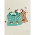 thumbnail image 3 of RUINIXCW Toddler Baby Girl Football Dress Little Girls Fall Waffled Dress Funny Rugby Letter Embroidery Bow Ruffled Crew Neck Long Sleeve loose Dress, 3 of 9