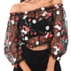 thumbnail image 4 of Blusa elástica con hombros descubiertos y estampado floral de malla con top corto bordado para mujer, L tholdsy AP000886-03, 4 of 7