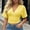 Yellow, variant on Women's Tops Short-Sleeve Striped V-Neck Crossover Cinched-Waist Cropped Casual Top Yellow Size 2XL