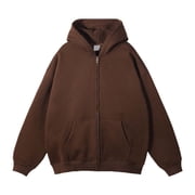 Fgnfyis Zip up Hoodies for Men Heavyweight Long Sleeve Pullover Solid Color with Pockets Hooded Fall and Winter Tops Coffee M