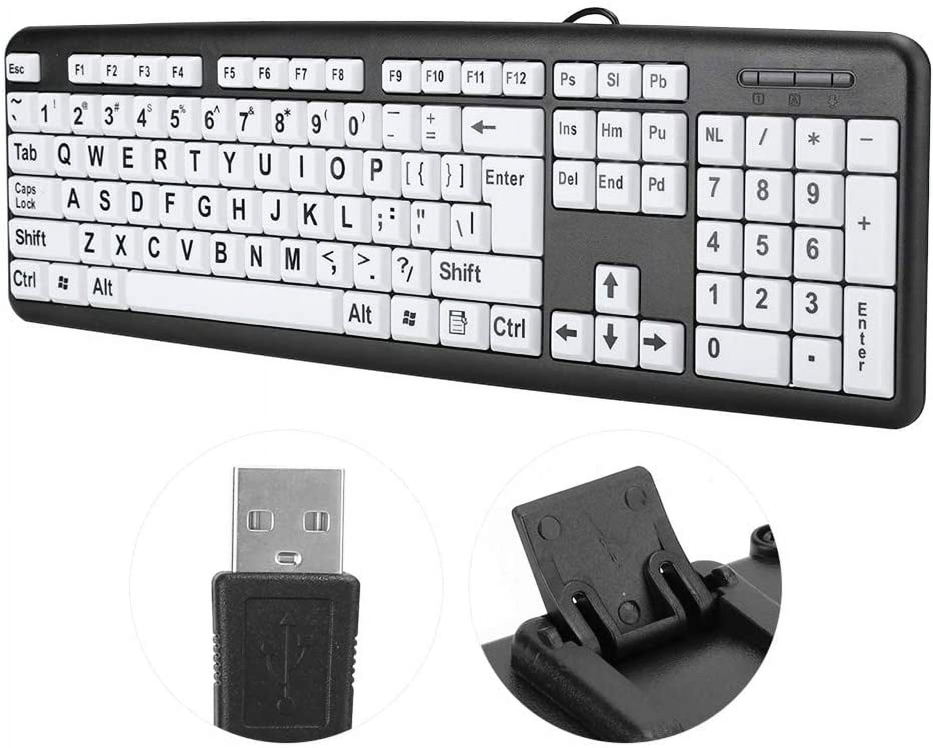FIGT-104 Keys Large Key Keyboard Black Low Vision Keyboard USB Wired Computer Keyboard Old People Keyboard with White Large Print Keys for Elderly Seniors Visually Impaired(Black)【0514】
