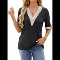 thumbnail image 2 of Blusa Tipo Túnica de Hueca con Encaje de Crochet, Cuello en V, 3/4, Color Liso, Talla Grande, para Mujer. Negro M, 2 of 10