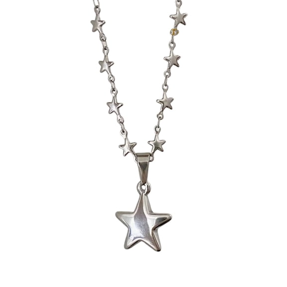 Stainless Steel Star Pendant Necklace for Women Men Y2K Hip Hop Pentagrams Layered Necklaces Choker Fashion Jewelry Gift