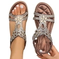 thumbnail image 4 of Yuanlong Womens Sandals Slingback Rhinestones Flat Sandals Elastic Ankle Strap Bohemian Beach Leisure Shoes, 4 of 9