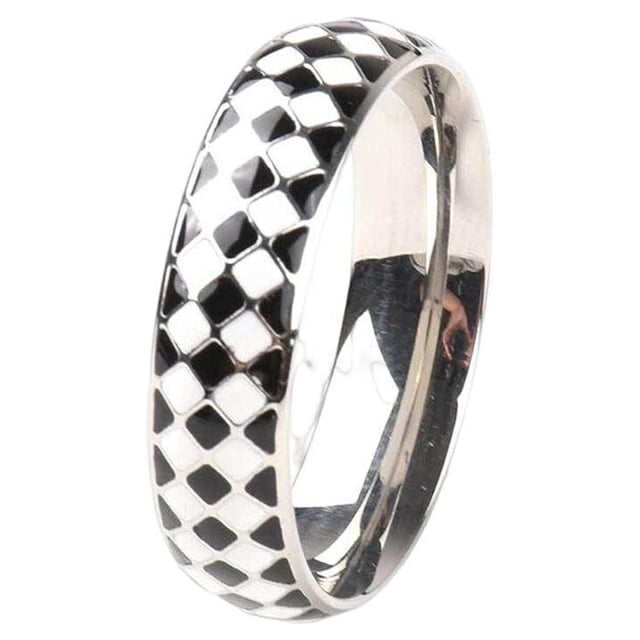 kurtrusly Checkerboard Pattern Ring Stylish Female Jewelry Simple Colors Geometric Fingers Rings Fashion Accessory Festival Gift Steel Size 7