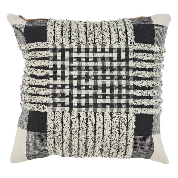 Ox Bay Plaid Checks Pin Stripes Tufted Cotton Throw Pillow, 18 in. x 18 in., Black