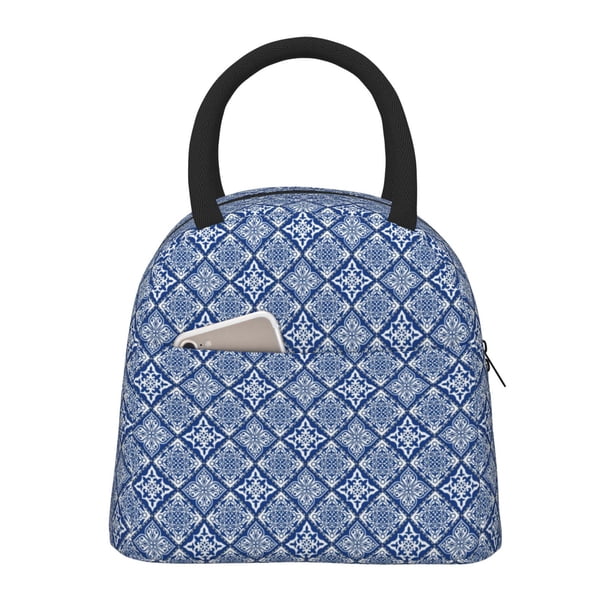 Balery Stylized Flowers Vintage Boho Bolsa de Almuerzo para Mujeres, Caja de Almuerzo, Bolsa de Almuerzo Pequeña Impermeable, Tote de Almuerzo Reutilizable con Gran Capacidad