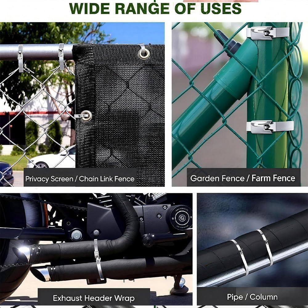 Stainless Steel Cable Tie Gun with Metal Zip Ties, with 150 Cable Ties, Professional Heavy Duty Tensioning & Cutting Tool, Adjustable Fastening Cutting Set, for Wire Fencing, Fence, Exhaust Pipe (E)