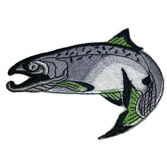 Salmon Fish Embroidered Iron On/Sew Patch [6.5" x3.5"]