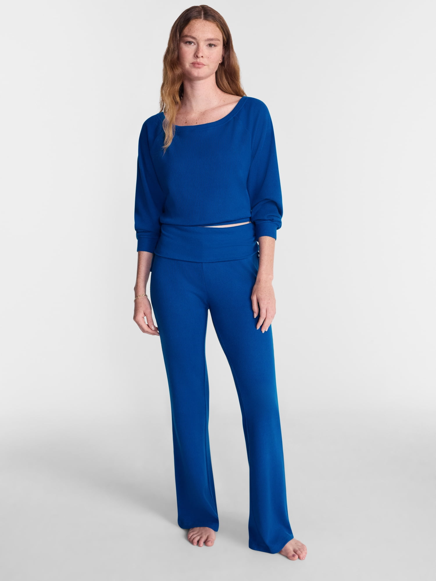 No Boundaries Waffle Knit Foldover Pants, 31.5'' Inseam, Women’s and Women's Plus XS-2X