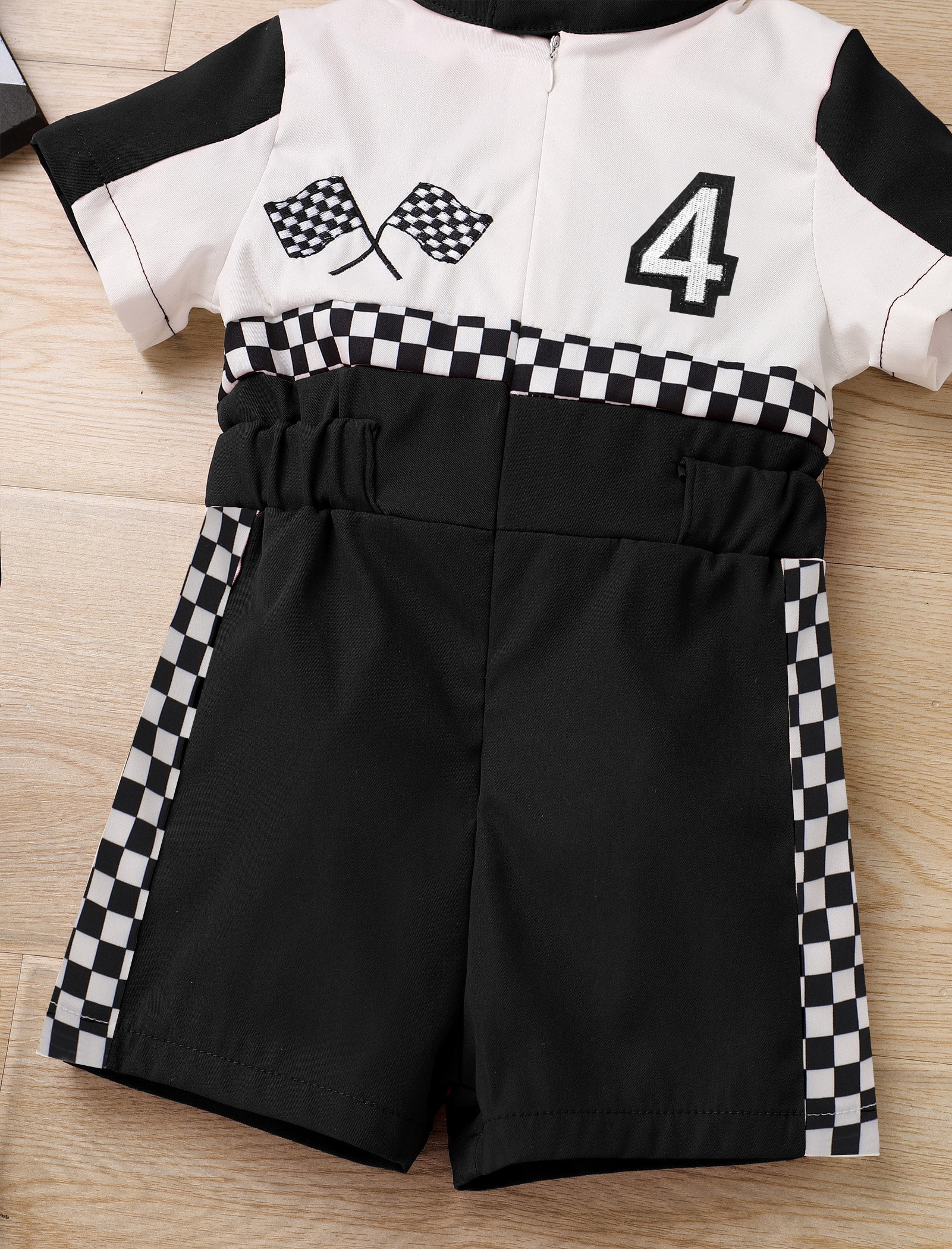 IDOPIP Baby Race Car Driver Outfit Boys Girls 1st 2nd 3rd 4th Birthday Cake Smash Photoshoot Clothes Short Sleeve Racer Romper 3-4Years Black