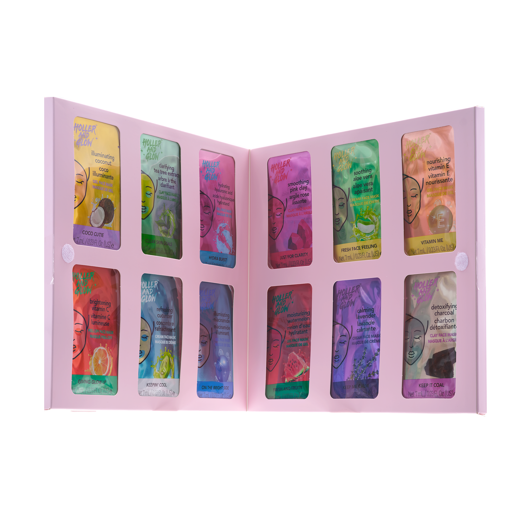 Holler and Glow Limited Edition Countdown to Glow Clay Mask Set, 12 Piece Gift Set
