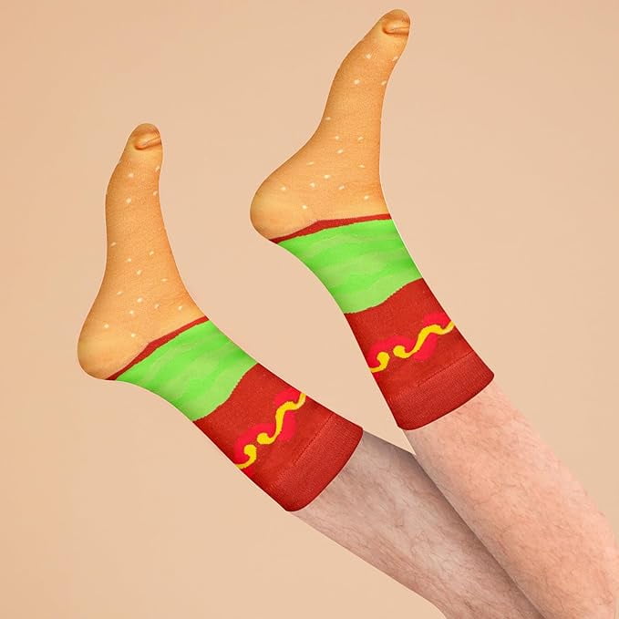 Funny Hot Dog Socks Box for Men Dad Women Teen Boys - Fun Novelty Funky Crazy Silly Cool Cute Food Socks-Easter Fathers Valentines Christmas Birthday Taco Gift Stocking Stuffers