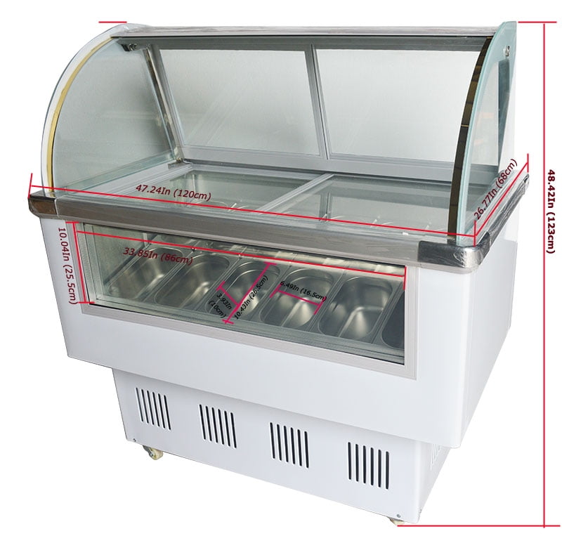 TECHTONGDA Commercial 12 Pan Ice Cream Gelato Refrigerator Showcase