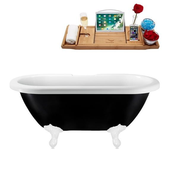 59" Streamline N1122WH-WH Clawfoot Tub and Tray With Internal Drain