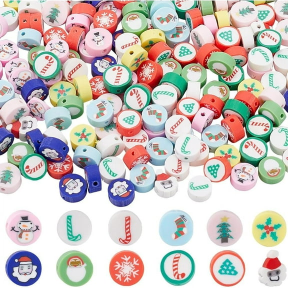 1 Box 300Pcs Christmas Polymer Clay Beads Holiday Clay Beads Winter Theme Santa Socks Tree Snowman Green Tone Spacer Bead for Jewelry Making Supplies DIY Bracelet Earring Necklace Crafts