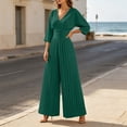 thumbnail image 2 of Edvintorg Women Jumpsuit Lightweight 3/4 Sleeve V Neck Casual Flowy Romper with Wide Leg Pant One Piece Womens Trendy Clothes S-2XL Green, 2 of 9