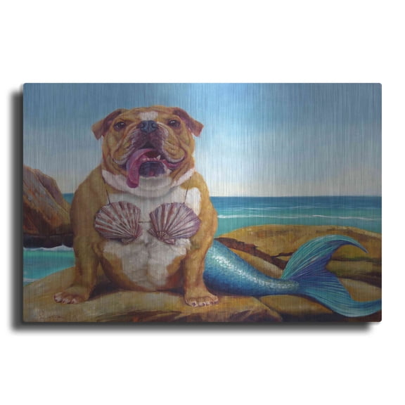 Luxe Metal Art 'Mermaid Dog' by Lucia Heffernan, Metal Wall Art, 16"x12"