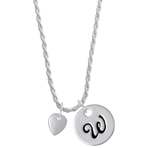 Delight Jewelry Silvertone Mini Guitar Pick Silvertone Script Initial Disc - W - Charm Necklace, 20"+3"