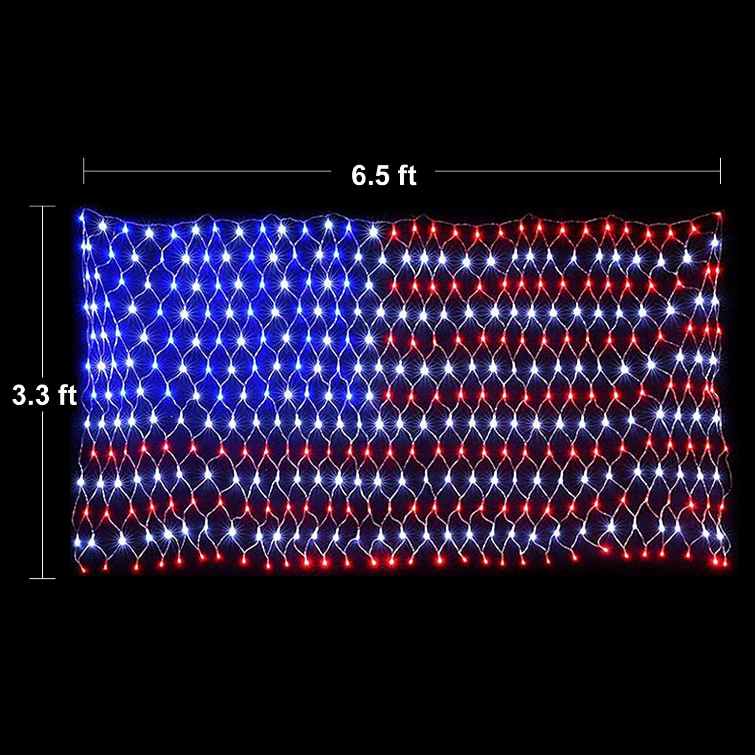 6.5ft3.3ft 420LED American Flag Net Lights String Light Waterproof for Christmas, Holiday, Independence Day, Memorial Day, Decoration, Garden, Yard, Indoor Outdoor - image 2 of 3