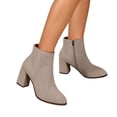 thumbnail image 3 of Puntoco Women's Block Chunky Heel Boots Pointed Toe Slip-on Ankle Boot with Zipper Shoes Khaki 7.5, 3 of 8