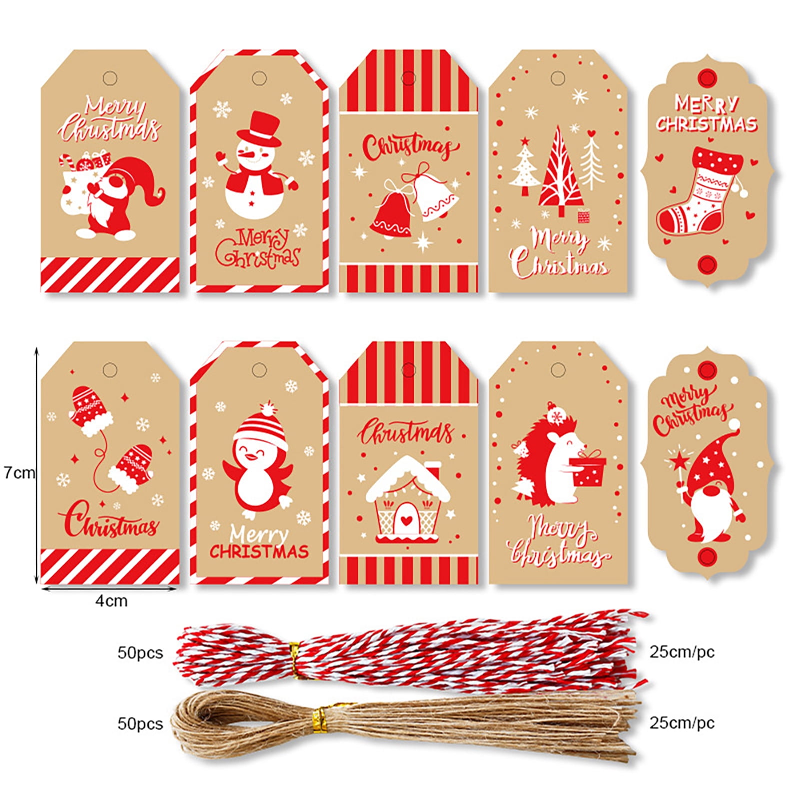 Visland 50PCS Kraft Paper Christmas Gift Tags，Xmas Brown Kraft