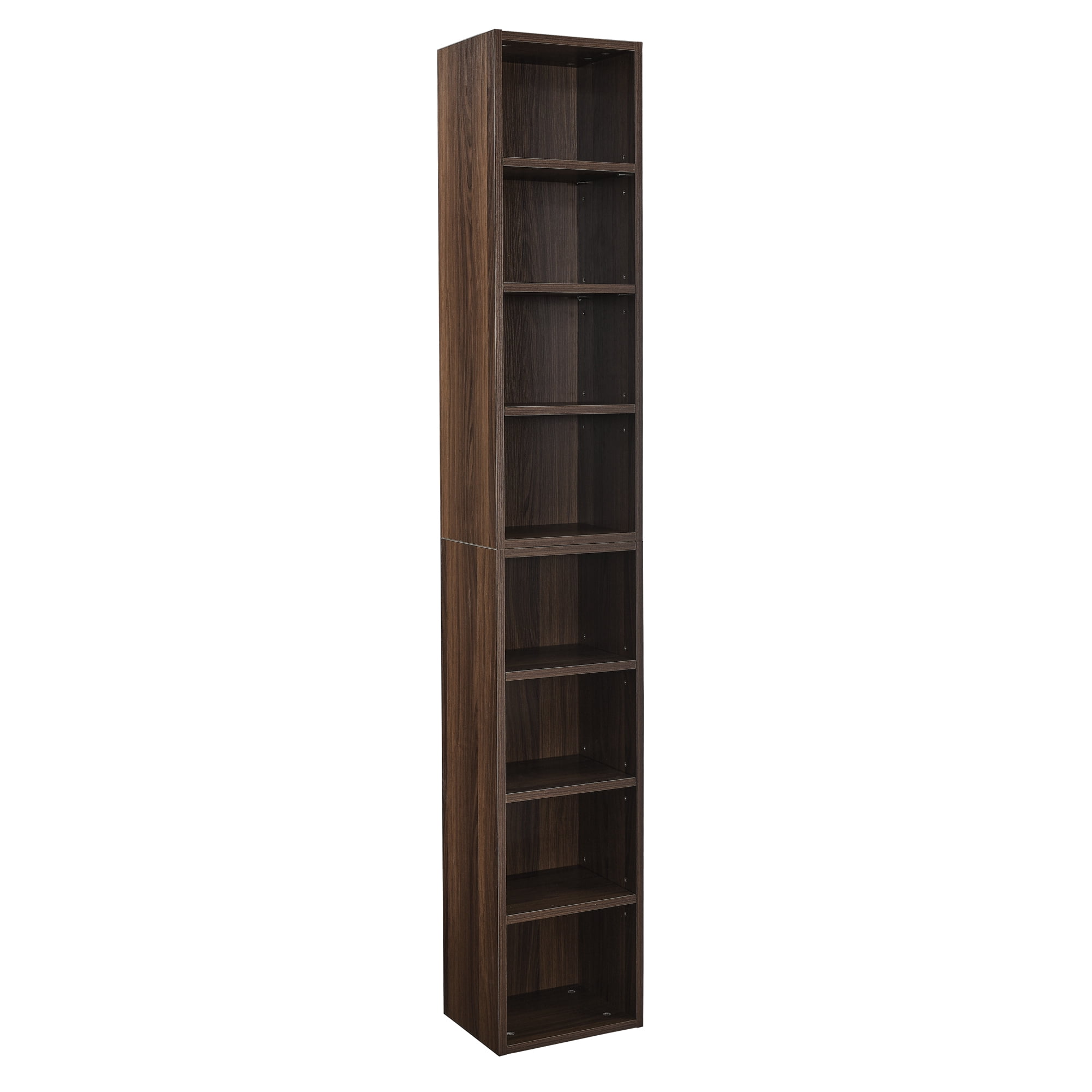 71''T Combined Book Shelf, Adjustable Narrow Storage Cabinet, Tower Display Rack for CD DVD Storage, Corner Wall Bookcase w/Adjustable Shelf, Brown