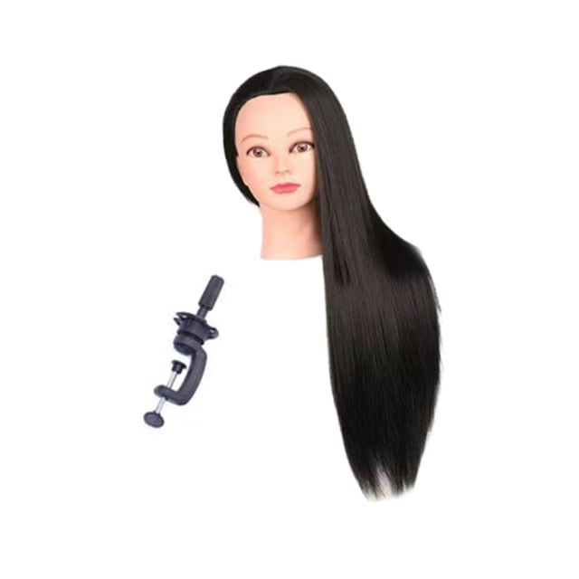 Cabeza de maniquí de 23,6 pulgadas para entrenamiento de peinado, corte y lavado de cabello. negro con maquillaje