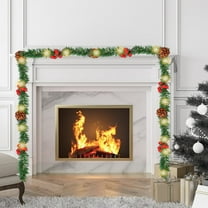 8.5 Ft Pre-lit Artificial Christmas Garland, LED Lighted Artificial Pine Garland for Home Stairs Fireplace Front Porch Door Display Indoor Outdoor Christmas Decor