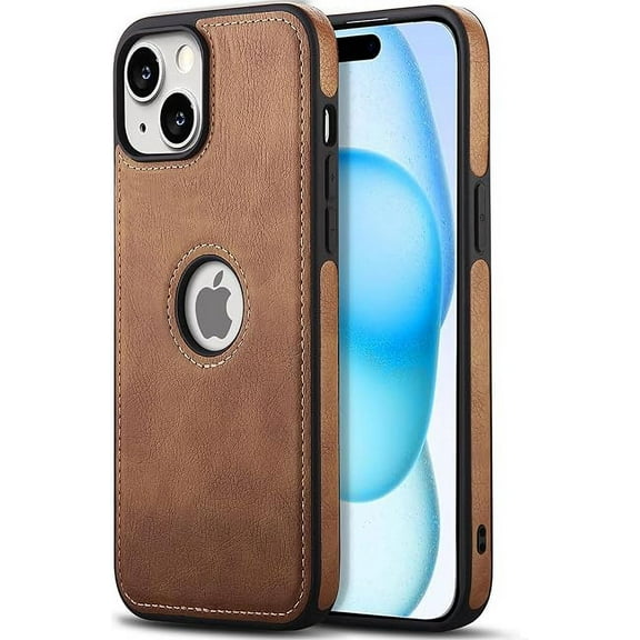 AIOVETEAB Compatible with iPhone 15 Case Premium Leather TPU Hybrid Case Cover,Brown