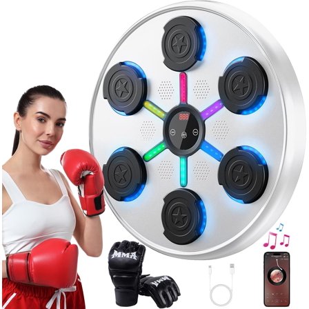 Second Generation Music Boxing Machine with Boxing Gloves, Boxing Machine Wall Mounted Music, Smart Bluetooth Music Boxing Trainer with Gloves, Music Boxing Machine for Adults, Indoor and Gym